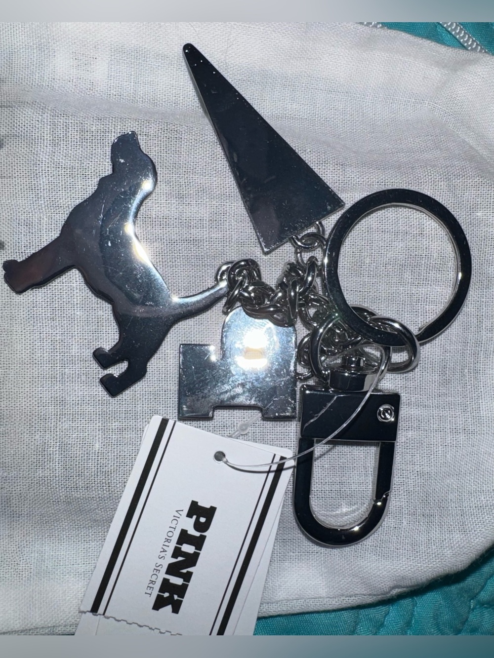 PINK Victoria's Secret Pink Dog Keychain Bag Charm - Silver Hardware - NWT - Picture 4 of 5